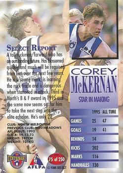 1996 Select AFL #75 Corey McKernan Back